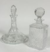 An Edinburgh crystal ship's port style decanter with tear drop faceted stopper and original blue