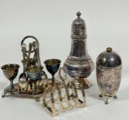 A collection of Epns including an Queen Anne style octagonal baluster dome topped sugar castor (h:
