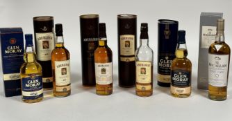 A collection of six single malt whisky comprising a Glen Moray Speyside Elgin Classic, two bottles