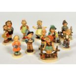 A collection of ten Hummel pottery figures including, Let's Play, Sweet Treats, Little Gardener,