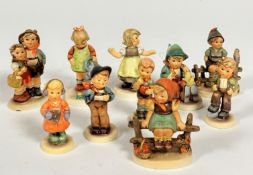 A collection of ten Hummel pottery figures including, Let's Play, Sweet Treats, Little Gardener,