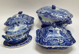A group of mixed blue and white transfer printed pottery comprising a large Copeland Spode Italian