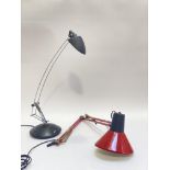 A vintage chrome and black polyurethane articulating reading lamp, together with an angle poise type