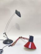 A vintage chrome and black polyurethane articulating reading lamp, together with an angle poise type