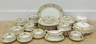 An Aynsley 'henley' part dinner service with swag border and gilt decoration comprising, twelve soup