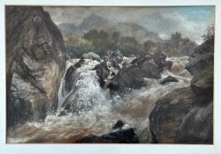 Sir Robert Porrett Collier ( British 1817-1886) Mountain River. pastel highlighted with chalk.