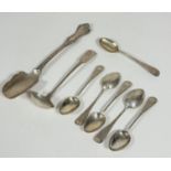 A set of five Victorian Glasgow silver engraved tea spoons plus one other , a Victorian silver