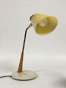 A Vintage mid century desk light, angular articulating conical shade on gilt metal stem and white