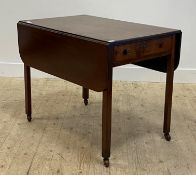 A late Georgian mahogany Pembroke table, the top with two drop leaves over a drawer to one end,