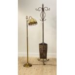 An Edwardian style gilt aluminium standard lamp with opeline glass shade (H149cm) together with an