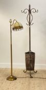 An Edwardian style gilt aluminium standard lamp with opeline glass shade (H149cm) together with an