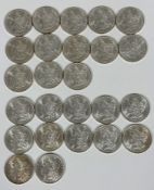 A group of thirteen American Morgan O 1884 silver $1 coins and twelve 1883 Morgan O $1 coins in