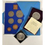 A Festival of Britain crown in original box, a Queen Elizabeth Silver Jubilee crown in box and set