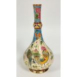 A Hungarian Fischer of Budapest bottle neck Islamic style vase decorated with Cockerell and Hen