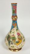 A Hungarian Fischer of Budapest bottle neck Islamic style vase decorated with Cockerell and Hen