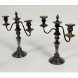 A pair of 19thc style Sheffield plated three branch candelabra