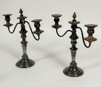 A pair of 19thc style Sheffield plated three branch candelabra