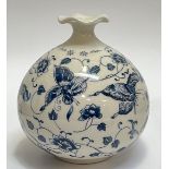 A globular Tai-Hwa pottery blue and white transfer printed crackle glaze vase with design of