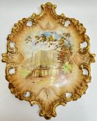 A large Fieldings Pottery (Stoke On Trent) plaque with enamelled scene of Haddon Hall Derbyshire,