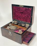 A Victorian burr walnut dome top dressing box, the with inlaid mother of pearl shield " J Stewart ",