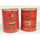 A pair of large display Mackintosh's Toffee De Luxe red tins with clip lids decorated with relief