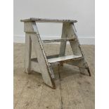 A painted pine three rung step stool, early 20th century, H43cm, W47cm, D41cm