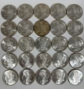 A collection of twenty five American Morgan S 1881 silver $1 coins, in uncirculated condition. (