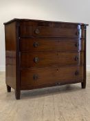 A Regency mahogany bow front chest of drawers, the four graduated drawers enclosed by reeded