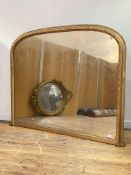 A Victorian (over painted) gilt framed over mantel mirror with rope twist moulding to arched frame
