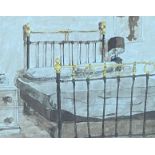 Ian Ruthven (Scottish Contemporary) The Victorian Bedstead, ink and wash, attributed verso,