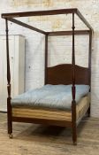 Heals, a mahogany four poster 3'4" single bed, with turned columns, orginal horse hair filled