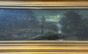 B Wallace, Figures walking by Moonlight by a River, signed bottom right, oil, in gilt glazed