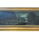 B Wallace, Figures walking by Moonlight by a River, signed bottom right, oil, in gilt glazed