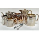 A group of Walker and Hall silver plated tea/coffee items comprising a coffee/hot water pot (h-