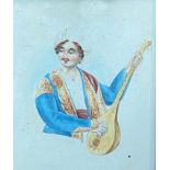 European school, 19th century, a Turkish Lute player, watercolour on paper, in a rosewood frame. (