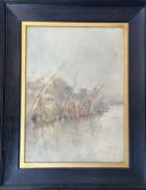 Isabel Mowbray Cadell, (Scottish, fl. 1900-40) Benares fishing Dhow's at rest, watercolour, signed