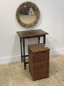A 1930's oak side table with serpentine top on spiral turned supports (75cm) together with a