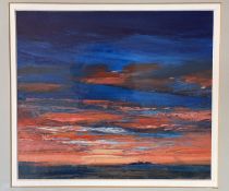 A M Wilson( Scottish), May Island Sunset, acrylic, signed left, in stained mounted glazed frame.(