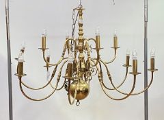 A gilt lacquered brass Dutch style twelve branch chandelier H80cm