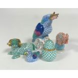 A group of Hungarian Herend porcelain models including an Elephant standing on a ball, ( h 7cm) a