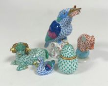 A group of Hungarian Herend porcelain models including an Elephant standing on a ball, ( h 7cm) a