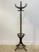 A stained bentwood hat and coat stand, H183cm