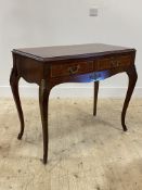 A French style brass mounted mahogany side table, mid 20th century, the top with moulded edge over