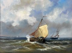 Harry Van Dongen (Dutch, b. 1909), Coastal Shipping, signed lower right, oil on canvas, framed. 29cm