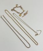 A 9ct gold rope pattern chain necklace, (l x 23cm) a 9ct gold belcher link necklace, (a/f), a 9ct