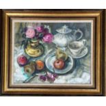 Tait, Still life with Rockingham teapot, oil on canvas, signed bottom left and dated '86,