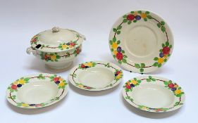 A Ridgways Bedford Ware California 6982 pattern part dinner service comprising a tureen (h- 22cm), a