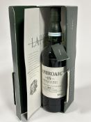 A bottle of Laphroaig fifteen year old Single Islay Malt whisky complete with box.