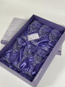 A set of six Edinburgh Crystal Tay pattern large glasses, with original stickers, box and packaging.