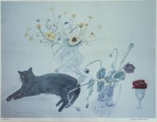 Dame Elizabeth Blackadder RSW ARA, Scottish, (1931-2021) Cat and Flowers, limited edition print